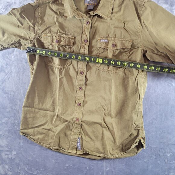 Ariat Rebar Womens Shirt Large Brown Washed Twill Work Relaxed Long Sleeve - Picture 6 of 9